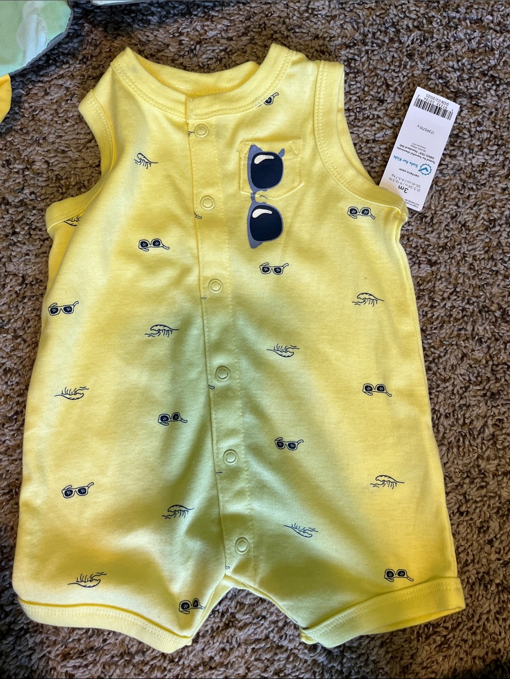 Carter's Yellow Sunglasses Print Sleeveless One-Piece Bodysuit